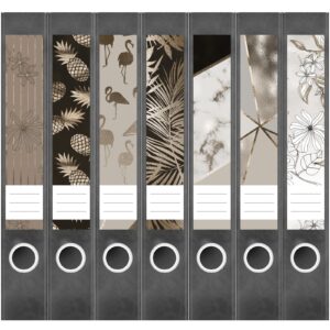 Etiketten für Ordner | Muster Mix 2 Bronze Look | 7 Aufkleber für schmale Ordnerrücken | Selbstklebende Design Ordneretiketten Rückenschilder