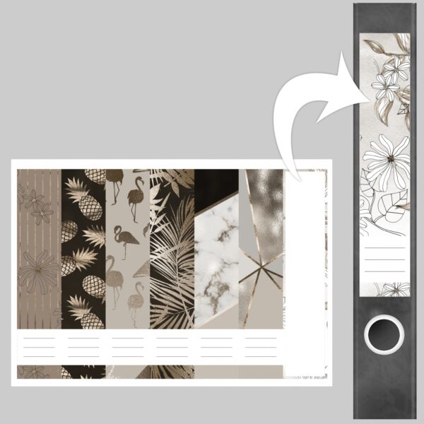 Etiketten für Ordner | Muster Mix 2 Bronze Look | 7 Aufkleber für schmale Ordnerrücken | Selbstklebende Design Ordneretiketten Rückenschilder
