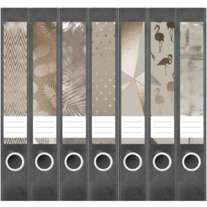 Etiketten für Ordner | Muster Mix 3 Bronze Look | 7 Aufkleber für schmale Ordnerrücken | Selbstklebende Design Ordneretiketten Rückenschilder