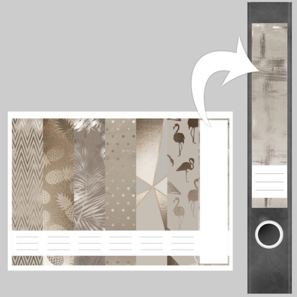 Etiketten für Ordner | Muster Mix 3 Bronze Look | 7 Aufkleber für schmale Ordnerrücken | Selbstklebende Design Ordneretiketten Rückenschilder