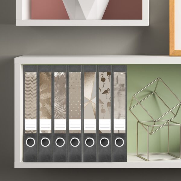 Etiketten für Ordner | Muster Mix 3 Bronze Look | 7 Aufkleber für schmale Ordnerrücken | Selbstklebende Design Ordneretiketten Rückenschilder