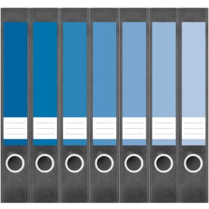 Etiketten für Ordner | Farben Mix Blau | 7 Aufkleber für schmale Ordnerrücken | Selbstklebende Design Ordneretiketten Rückenschilder