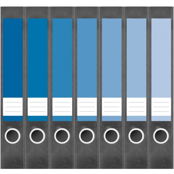 Etiketten für Ordner | Farben Mix Blau | 7 Aufkleber für schmale Ordnerrücken | Selbstklebende Design Ordneretiketten Rückenschilder