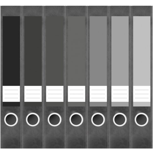 Etiketten für Ordner | Farben Mix Grau | 7 Aufkleber für schmale Ordnerrücken | Selbstklebende Design Ordneretiketten Rückenschilder