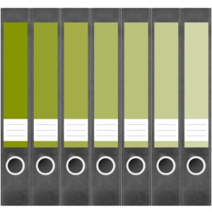 Etiketten für Ordner | Farben Mix Grün | 7 Aufkleber für schmale Ordnerrücken | Selbstklebende Design Ordneretiketten Rückenschilder