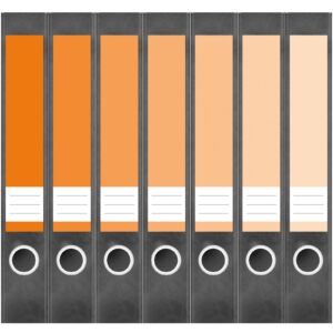 Etiketten für Ordner | Farben Mix Orange | 7 Aufkleber für schmale Ordnerrücken | Selbstklebende Design Ordneretiketten Rückenschilder