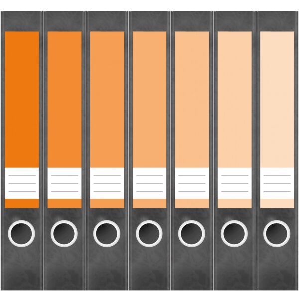 Etiketten für Ordner | Farben Mix Orange | 7 Aufkleber für schmale Ordnerrücken | Selbstklebende Design Ordneretiketten Rückenschilder