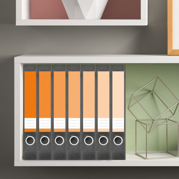 Etiketten für Ordner | Farben Mix Orange | 7 Aufkleber für schmale Ordnerrücken | Selbstklebende Design Ordneretiketten Rückenschilder
