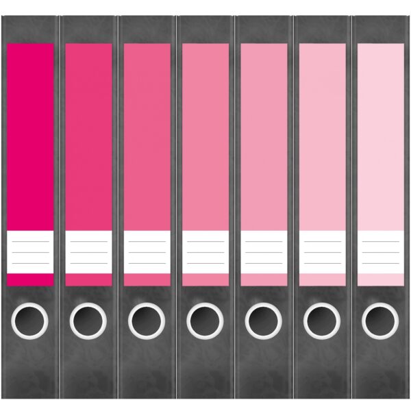 Etiketten für Ordner | Farben Mix Rosa | 7 Aufkleber für schmale Ordnerrücken | Selbstklebende Design Ordneretiketten Rückenschilder