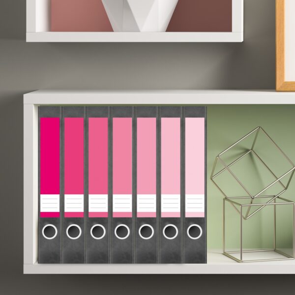 Etiketten für Ordner | Farben Mix Rosa | 7 Aufkleber für schmale Ordnerrücken | Selbstklebende Design Ordneretiketten Rückenschilder
