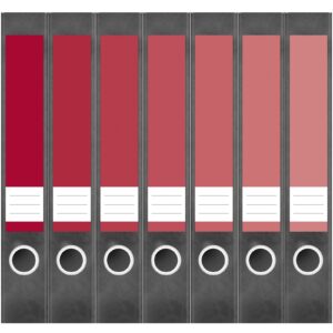 Etiketten für Ordner | Farben Mix Rot | 7 Aufkleber für schmale Ordnerrücken | Selbstklebende Design Ordneretiketten Rückenschilder