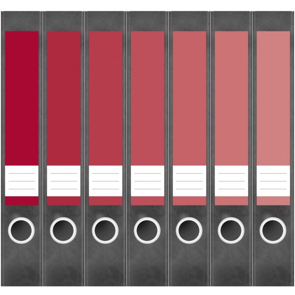 Etiketten für Ordner | Farben Mix Rot | 7 Aufkleber für schmale Ordnerrücken | Selbstklebende Design Ordneretiketten Rückenschilder