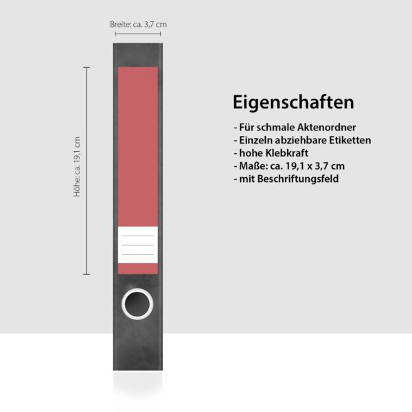 Etiketten für Ordner | Farben Mix Rot | 7 Aufkleber für schmale Ordnerrücken | Selbstklebende Design Ordneretiketten Rückenschilder