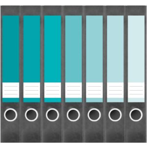 Etiketten für Ordner | Farben Mix Türkis Hellblau | 7 Aufkleber für schmale Ordnerrücken | Selbstklebende Design Ordneretiketten Rückenschilder