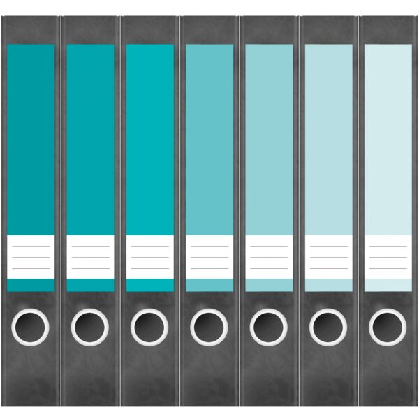 Etiketten für Ordner | Farben Mix Türkis Hellblau | 7 Aufkleber für schmale Ordnerrücken | Selbstklebende Design Ordneretiketten Rückenschilder