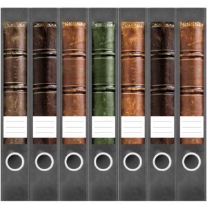 Etiketten für Ordner | Antike Bücher | 7 Aufkleber für schmale Ordnerrücken | Selbstklebende Design Ordneretiketten Rückenschilder